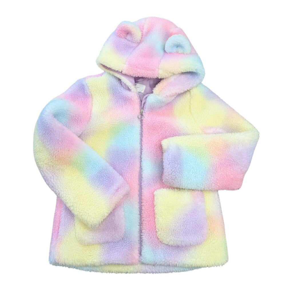 H&M Girls Teddy Bear Pastel Fleece Jacket with Patch Pockets Size 6x/7